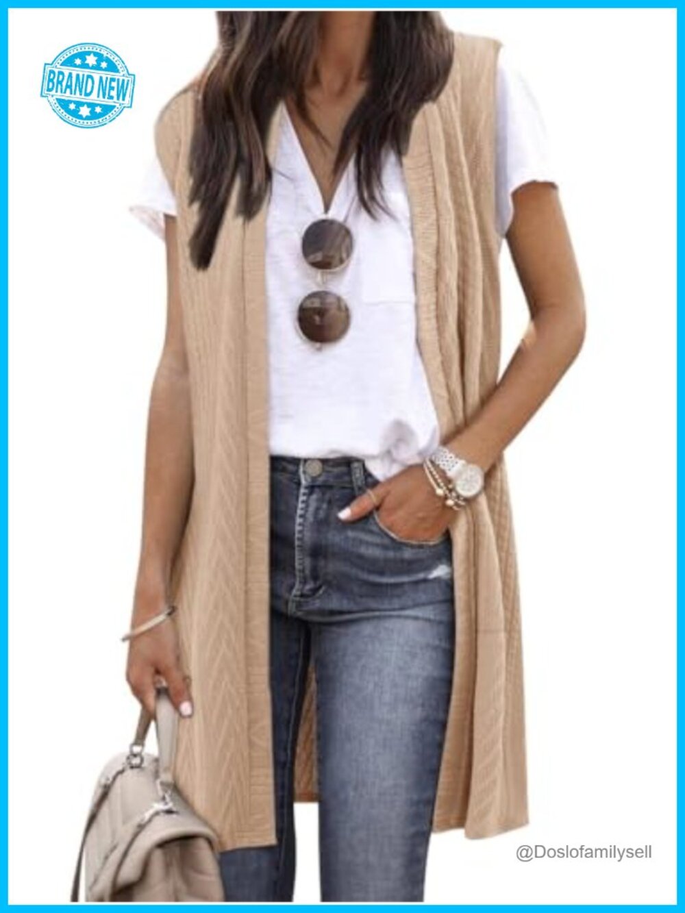 Sleeveless Knit Duster Cardigan Long Vest Lightweight Open Front Layering Piece